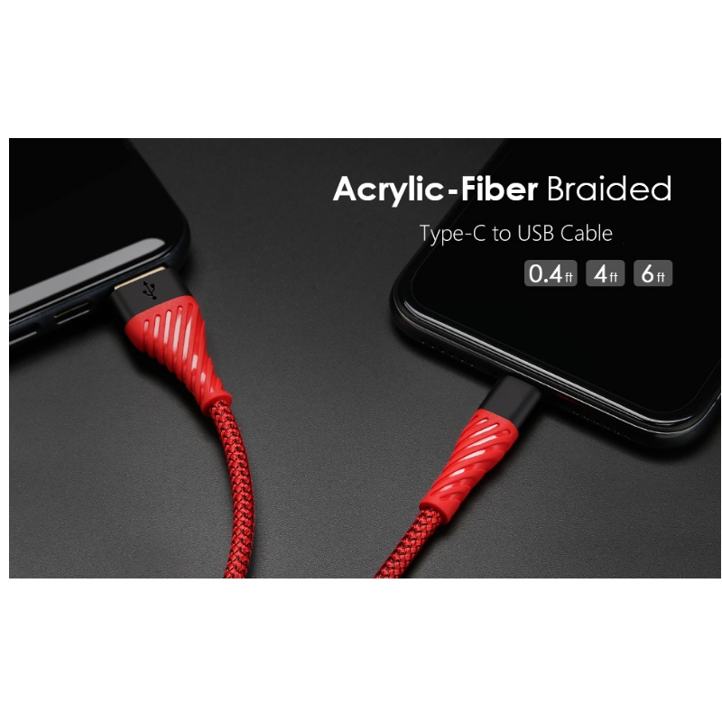 Cáp USB C 3.0, Cáp USB loại C Sạc nhanh USB cho cáp điện thoại di động cho Samsung Galaxy S8, S9 Plus, Note 8, LG v20, G6, G5, v30, Google Pixel 2 XL, Nexus 6-3 Pack Red